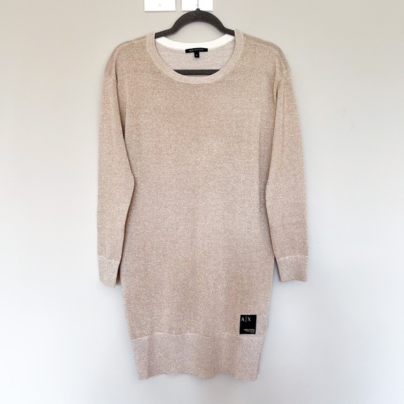 $140 AX Armani Exchange Gold Metallic Merino Blend Knit Mini Dress Long Sleeve M - Picture 11 of 15